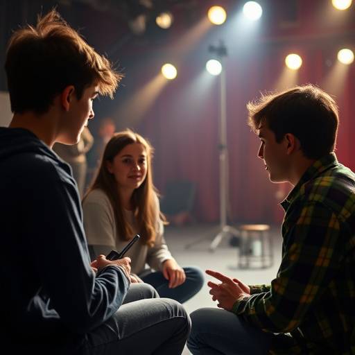 Students rehearsing a scene from a play